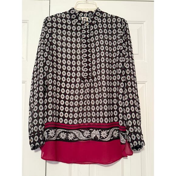 Anne Klein Black and Red Patterned Blouse - Picture 1 of 6